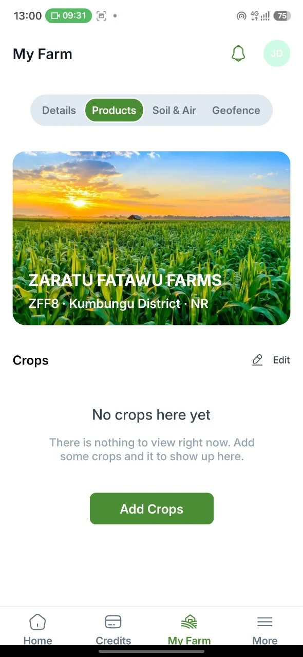 Mariseth mobile app farm products screen